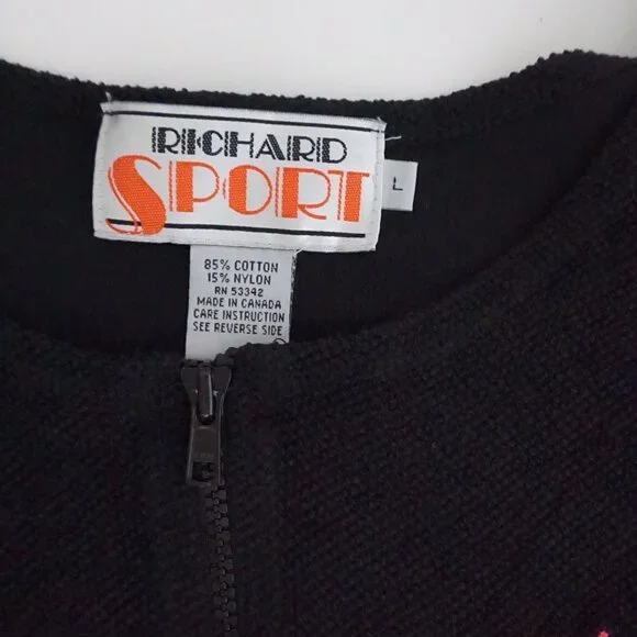 Vintage Richard Sport Black Butterfly Embroidered Zip Front Knit Vest L - Picture 9 of 9